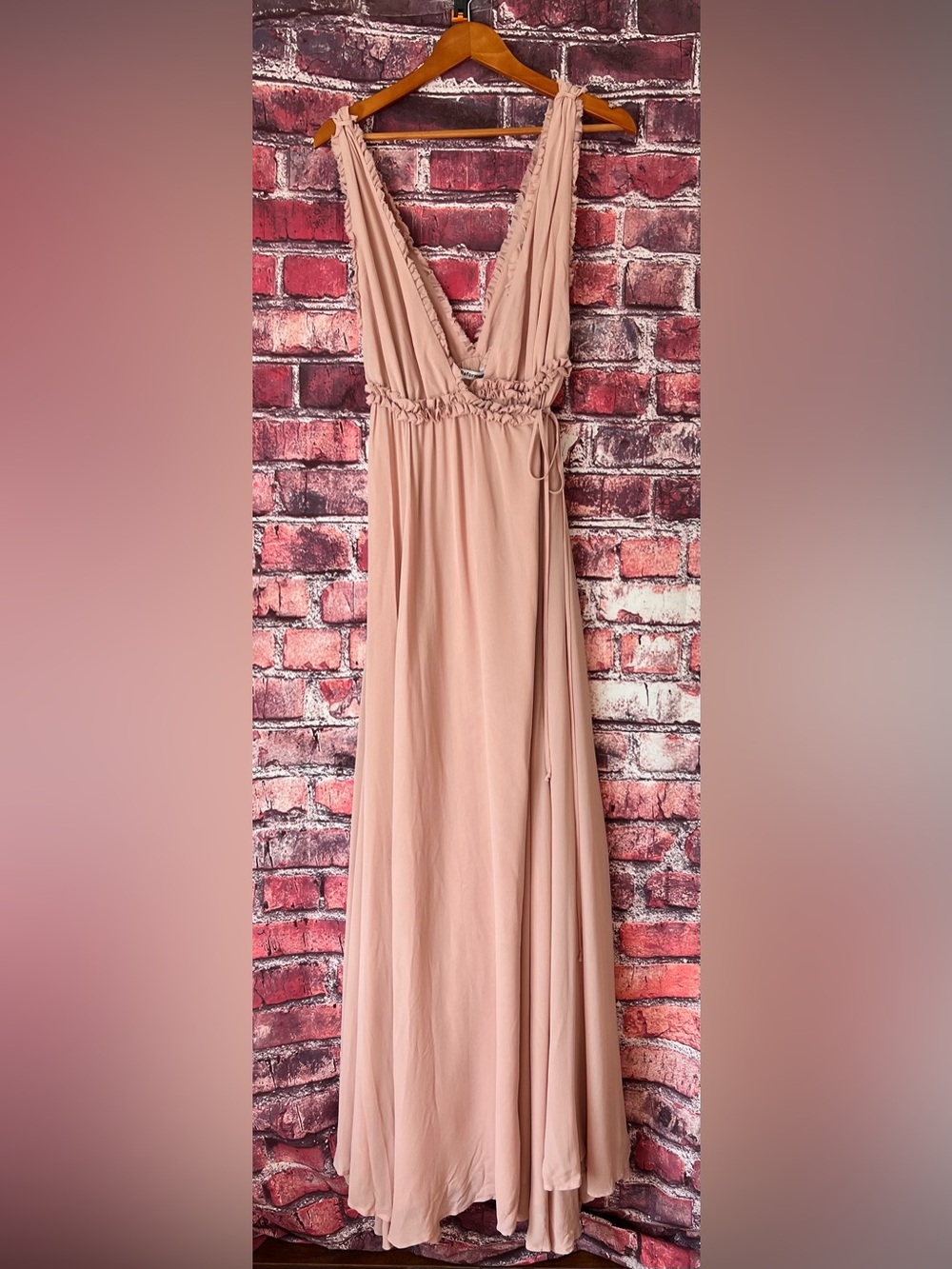 Reformation Camellia Ruffle Deep V Maxi Dress Blush